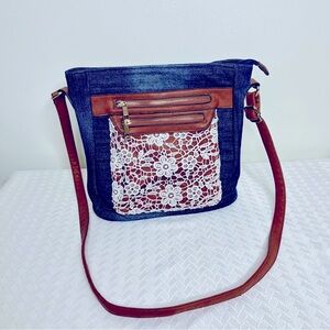 Scarleton Denim and Lace Shoulder Bag Boho Spring Festive